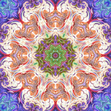 Renkli dijital sanat, oryantal model, geometrik doku, mistik motifi, arka plan, fantastik tasarım. 