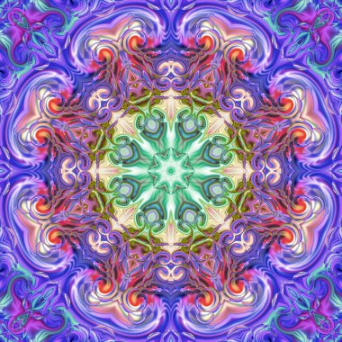 Renkli dijital sanat, oryantal model, geometrik doku, mistik motifi, arka plan, fantastik tasarım. 