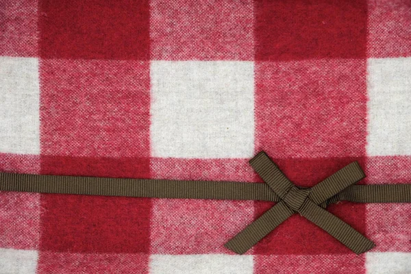 Brown Ribbon Surface Plaid Red White Squares — Stockfoto