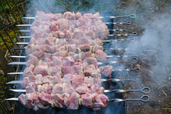 Nyers Kebab Lángokban Ukrajnában Házi Karantén Házi Készítésű Étel Koncepció — Stock Fotó