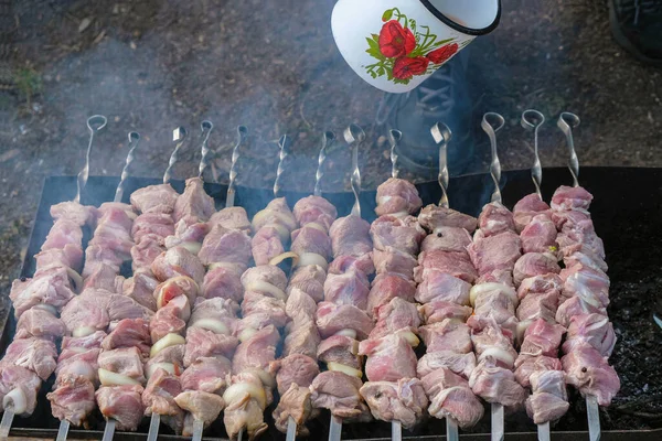 Kookbarbecue Grill Oekraïne Home Quarantaine Zelfgemaakt Voedselconcept — Stockfoto