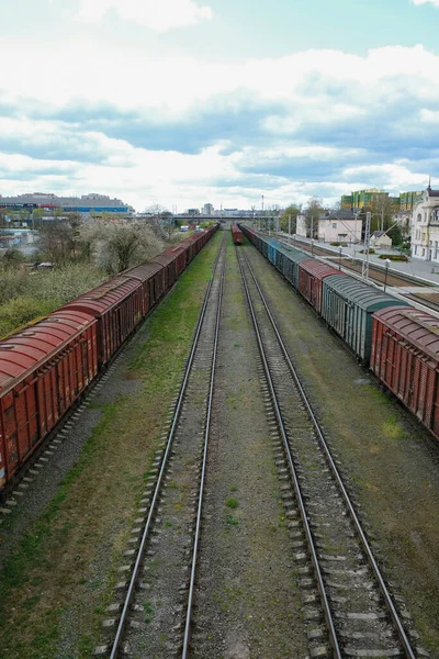 Station Lutsk Oekraïne Vrachtwagens Een Verlaten Station Morgen Industrieel Landschap — Stockfoto