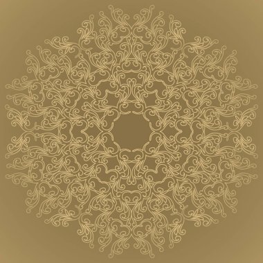 Altın tek renkli tasarım soyut mandala. Çiçek. izole kahverengi zemin