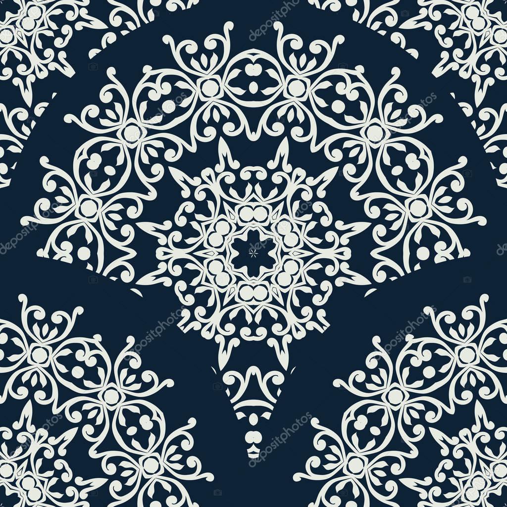 Seamless oriental ornament on dark blue background. Can be used as a pattern for textiles, a background for the Veb design, in print.