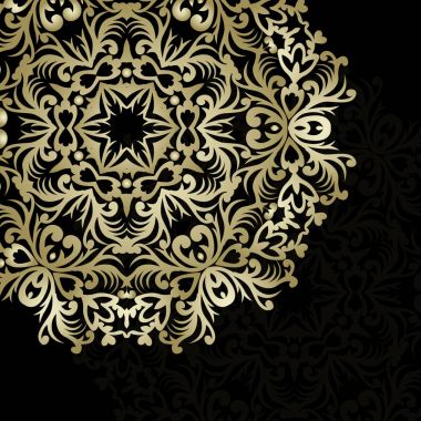 Mandala retro koyu arka plan. Oryantal yuvarlak desenli arka plan. Vektör çizim. Adı, slogan, kartpostal, duyuru, davet ve diğer için kullanılabilir