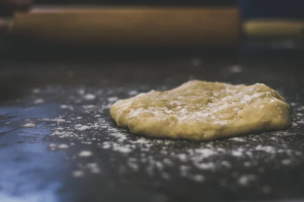 Fresh Homemade Dough Being Made Scratch Dough Process Being Rolled — Stock Photo, Image