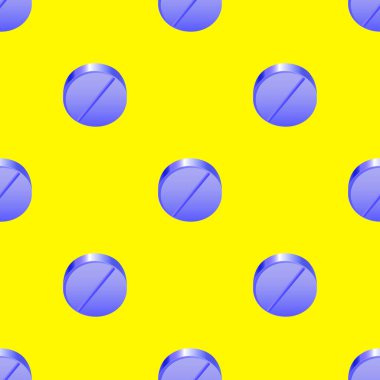 Sarı arka planda kusursuz mavi yuvarlak haplar. Kıyafetler ve kumaş için tıbbi geçmiş.