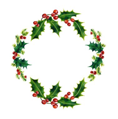 Noel çelenk. Suluboya illüstrasyon izole beyaz arka plan üzerinde. El boyalı. 