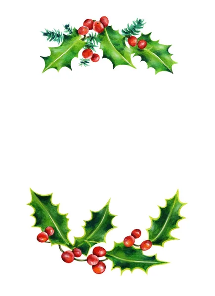 Cabang Christmas Holly. Ilustrasi warna air . — Stok Foto