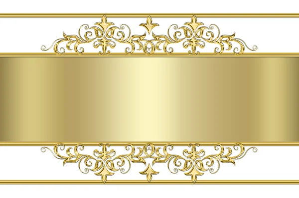 Gouden Banner Metalen Achtergrond Sier Barok Frame Stockfoto