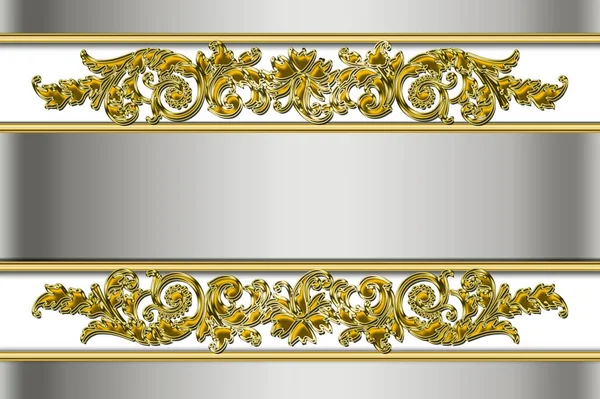 Goldenes Banner Auf Metallischem Hintergrund Ornamentaler Barockrahmen — Stockfoto