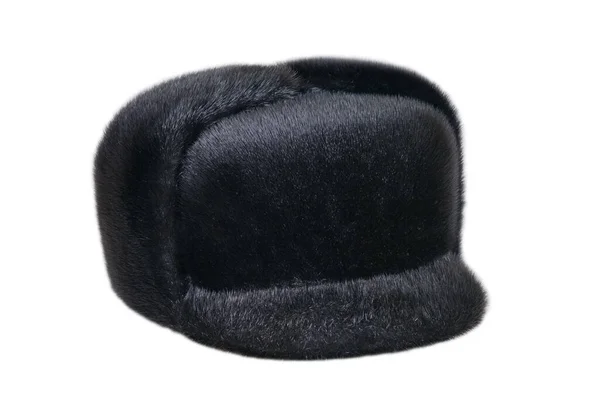 Cappello Uomo Pelliccia Nera Sfondo Bianco — Foto Stock