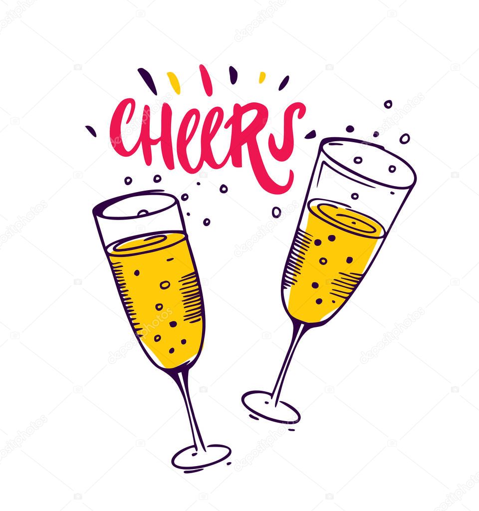 Download Cheers vector illustration hand drawn wine glasses ... Download Cheers vector illustration hand drawn wine glasses ...