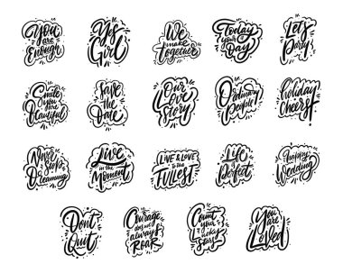 Motivasyon modern hat ifadeleri koleksiyonu seti. El çizimi vektör harfleri. Siyah mürekkep.