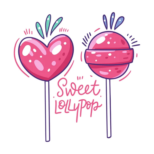 Lollypop rosa doce. Ilustração vetorial desenhada à mão. Estilo de desenho animado plano . —  Vetores de Stock