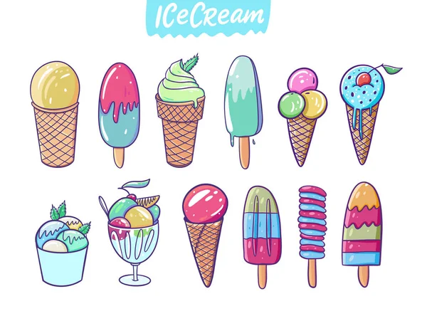 Ice cream big set collection. Vector illustration. Cartoon style. — Stock Vector