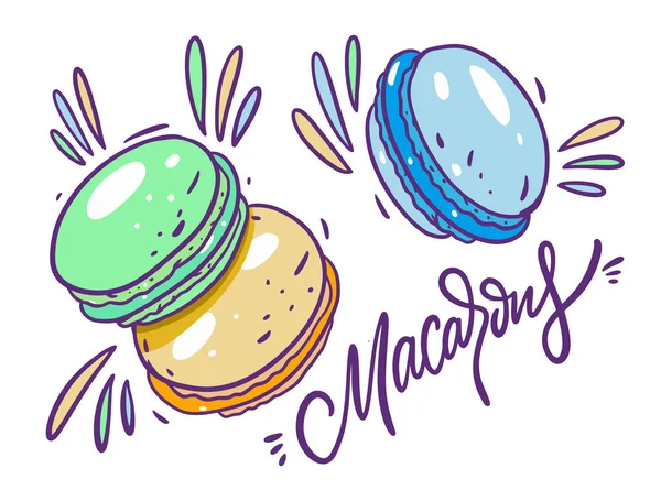 Bandeira Macarons Verde, Azul e Amarelo. Estilo dos desenhos animados. Ilustração vetorial . —  Vetores de Stock