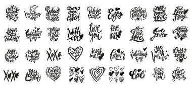 Aşk ve Sevgililer Günü karşılama cümleleri kuruldu. Modern hat sanatı. Vektör illüstrasyonu.