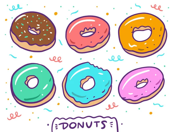 Bonito conjunto de donuts. Ilustração vetorial. Isolado sobre fundo branco . — Vetor de Stock