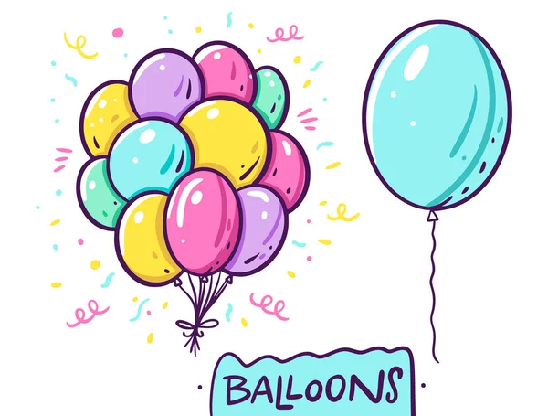 Roztomilé balónky v kupě a jeden modrý balónek. Vektorová ilustrace v kresleném stylu. Izolováno na bílém pozadí. — Stockový vektor