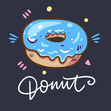 Mavi kremalı tatlı çörek. El çizimi vektör çizimi. Çizgi film biçimi.