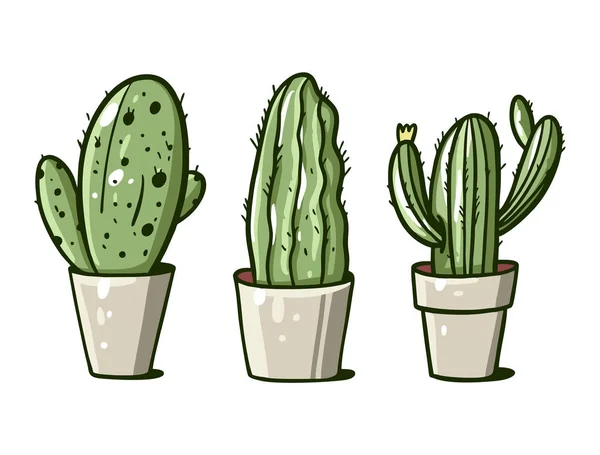 Cactus bonito da casa nos potenciômetros. Ilustração vetorial desenhada à mão. Estilo de desenho animado plano . —  Vetores de Stock