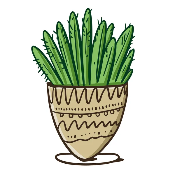 Mignon cactus de maison verte en pot. Illustration vectorielle dessinée main. Style de dessin animé plat . — Image vectorielle