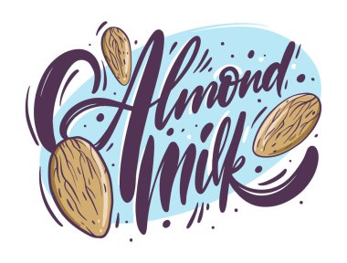 Badem sütü harfleri. El çizimi vektör çizimi. Beyaz arkaplanda izole.