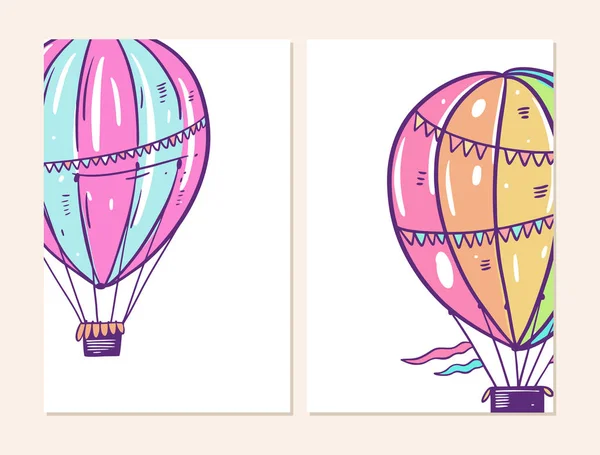 Two air balloons banner set. Vector illustration in cartoon style. Isolated on white background. — Stock Vector