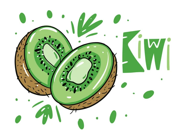 Kiwi fruktaffisch. Handritad vektor illustration i tecknad stil. Isolerad på vit bakgrund. — Stock vektor