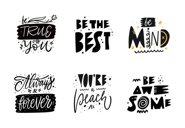 Motivazione Lettering Frasi Impostate Illustrazione Vettoriale Disegnata Mano Tipografia Scandinava — Vettoriale Stock