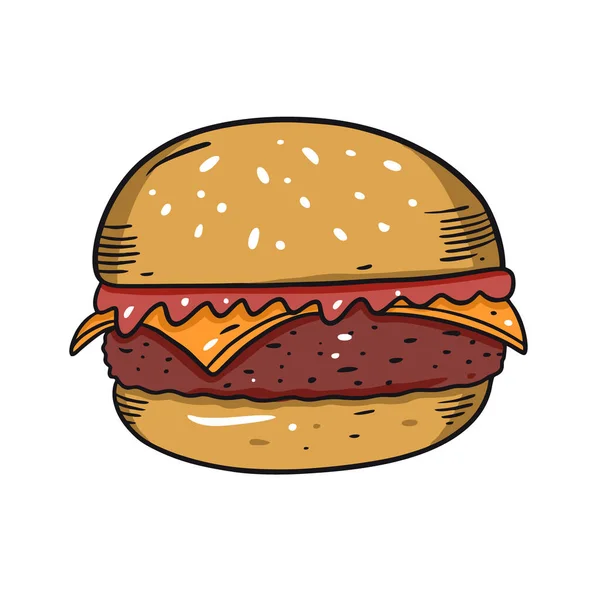 Humburger. Ilustración vectorial dibujada a mano en estilo de dibujos animados. Aislado sobre fondo blanco . — Archivo Imágenes Vectoriales