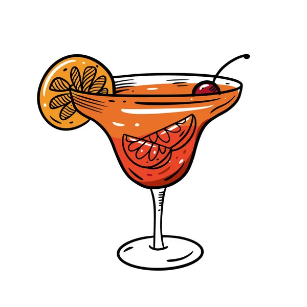 Oranje cocktail zonsopgang. Handgetekende platte stijl. Cartoon vector illustratie. Geïsoleerd op witte achtergrond. — Stockvector