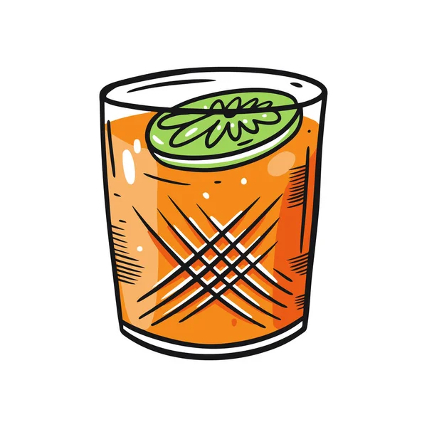 Cocktail à la chaux et à l'alcool orange. Style plat dessiné à la main. Illustration vectorielle de dessin animé. Isolé sur fond blanc . — Image vectorielle