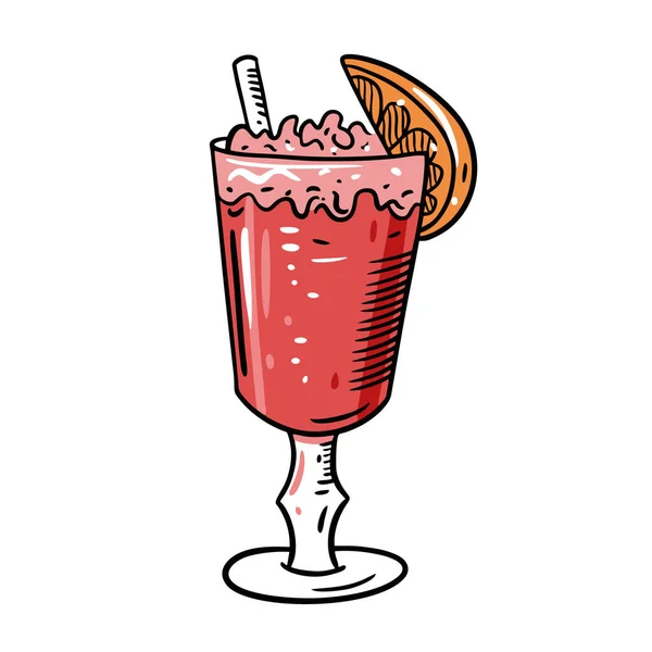 Alcohol Red Cocktail met citroen. Handgetekende platte stijl. Cartoon vector illustratie. Geïsoleerd op witte achtergrond. — Stockvector