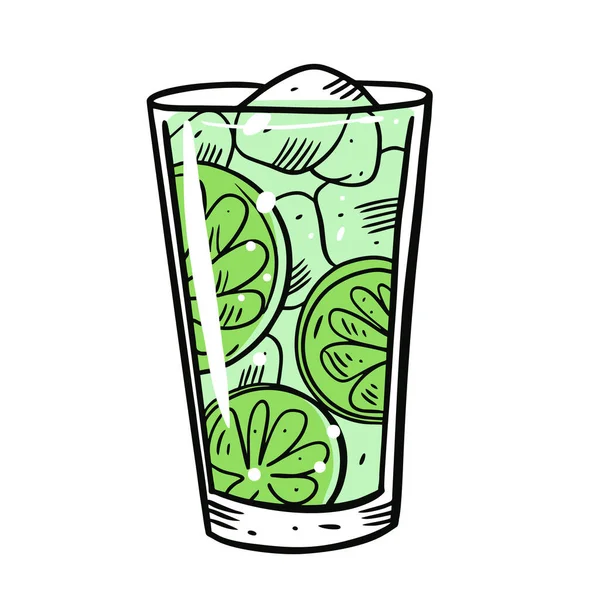 Mojito Alcohol Cocktail. Handgetekende platte stijl. Cartoon vector illustratie. Geïsoleerd op witte achtergrond. — Stockvector