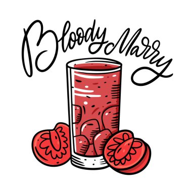 Kanlı evlilik alkol kokteyli. Düz stil. Renkli çizgi film vektör çizimi. Beyaz arka planda izole edilmiş. Menü kafe ve barı için tasarım.