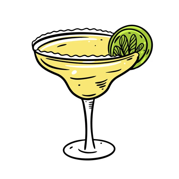 Gelber Margarita Alkoholcocktail Sommerdrink Flacher Stil Bunte Cartoon Vektor Illustration — Stockvektor