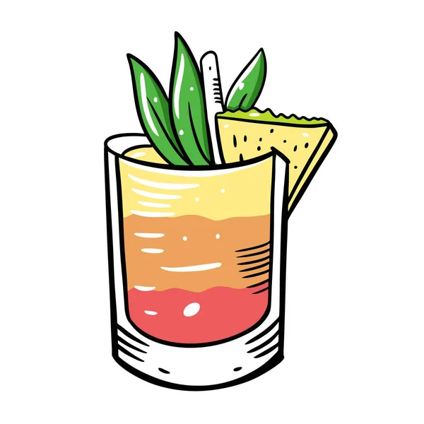 Cocktail Alcoolisé Ananas Verre Été Style Plat Illustration Vectorielle Dessin — Image vectorielle