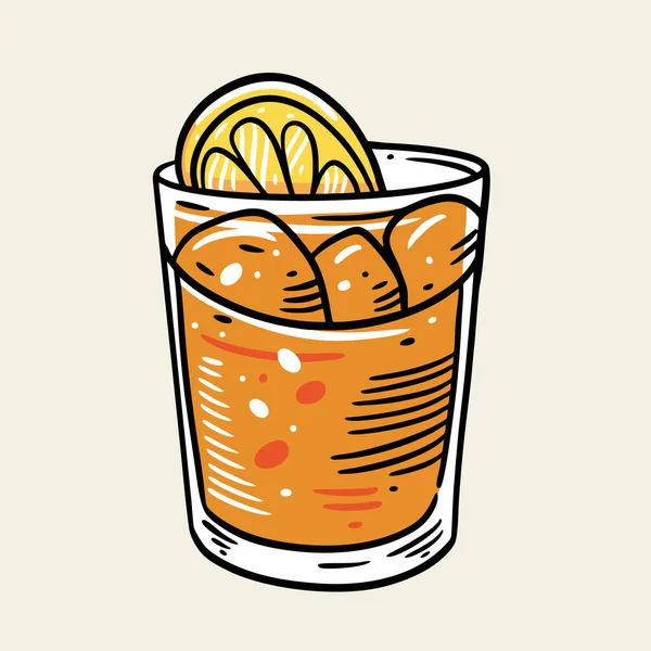 Cocktail citron et orange. Un verre d'été. Illustration vectorielle plate de dessin animé. Isolé sur fond jaune doux . — Image vectorielle