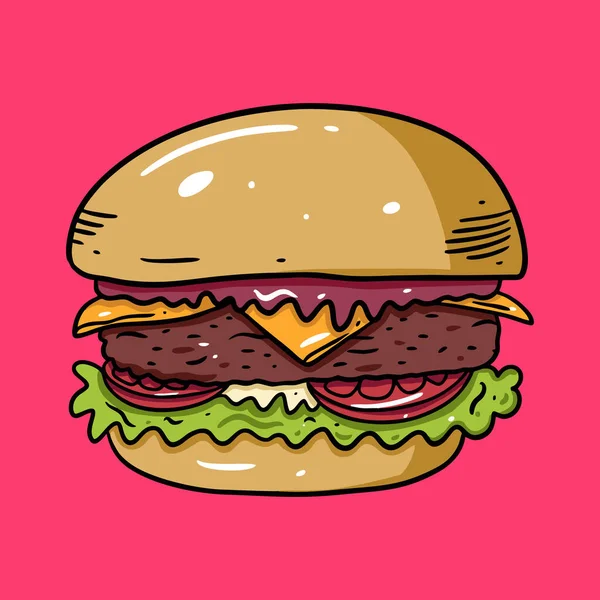 Fast Food Burger. Bunte Vektorillustration. Flach im Cartoon-Stil. Vereinzelt auf rosa Hintergrund. — Stockvektor