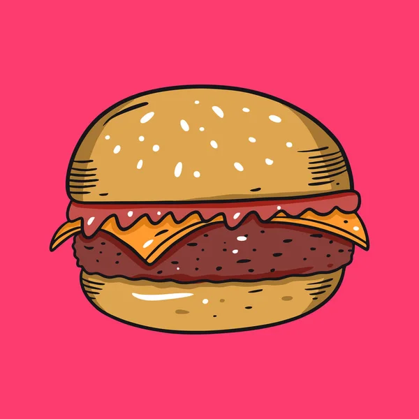Humburger ou hambúrguer. Ilustração vetorial em estilo cartoon. Isolado sobre fundo rosa . —  Vetores de Stock