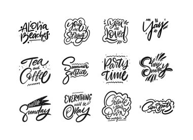 Harf alıntıları ayarlandı. Siyah renkli vektör çizimi. Beyaz arka planda izole edilmiş. Pankart, poster, kart ve baskı için tasarım.