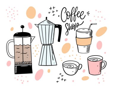 Kahve ve çay farklı. Düz vektör çizimi. Çizgi film tarzı. Beyaz arka planda izole edilmiş. Pankart, poster ve baskı için tasarım.