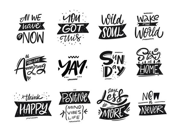 Motivation Positive Lettering Phrases Set Modern Typography Black Color Vector — Stock Vector