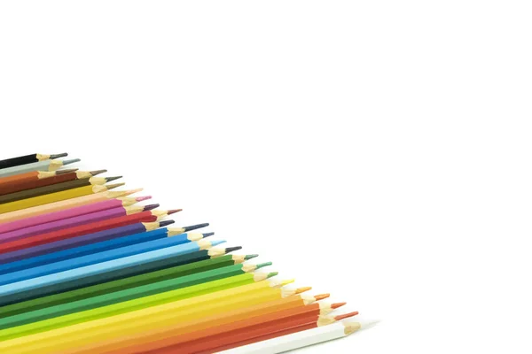 Schöne Stumpfe Farbstifte Sind Gebrauchsfertig Aneinandergereiht Ist Auf Weißem Hintergrund — Stockfoto