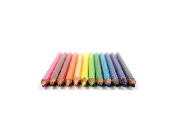 Belos Lápis Cor Romba Estão Dispostos Juntos Prontos Para Uso — Fotografia de Stock