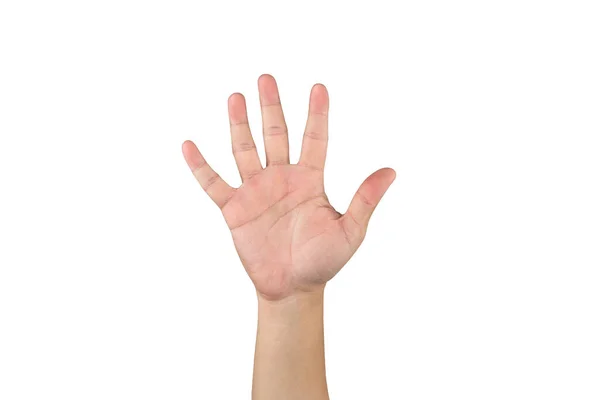 亚洲人的手在孤立的白色背景上显示并计数5个手指 并附有裁剪路径 — 图库照片