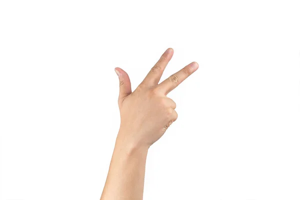 Asiatische Rückhand Zeigt Und Zählt Acht Zeichen Finger Auf Isoliertem — Stockfoto