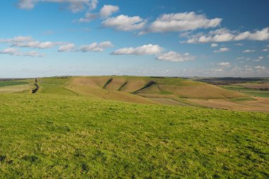 Milk Hill 'e bakın, Wiltshire' ın en yüksek noktası, ve Pewsey Vadisi 'nin karşısında, Tan Hill, North Wessex Downs' un tepesinden